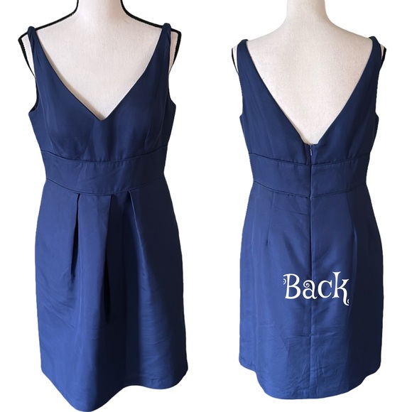 Jenny Yoo Blue Cotton Silk Blend Plunging Neckline Cocktail Dress Size 10 - Picture 2 of 11